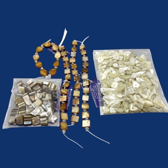 Mixed Lot Shell Beads Jewelry Crafts Mother Of Pearl Nugget Chip Teardrop Square - Picture 10 of 10
